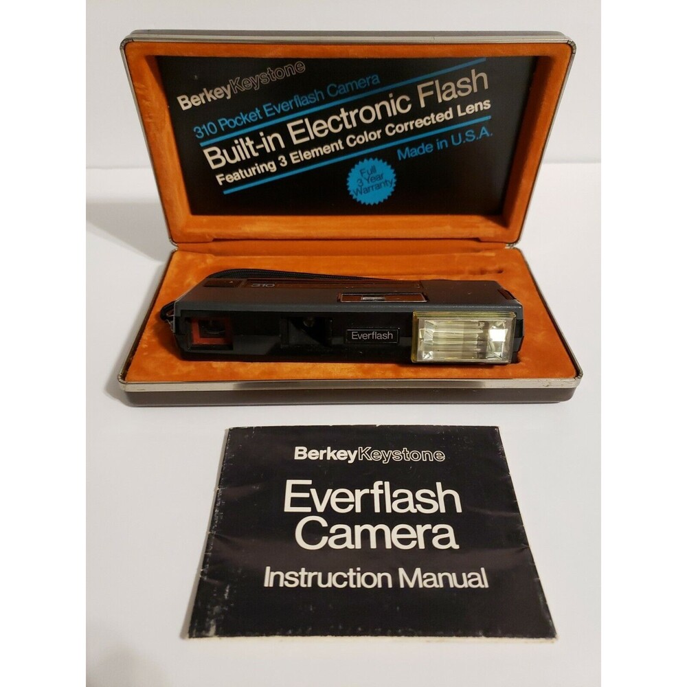 Berkey Keystone 310 Pocket Everflash Camera f:8 lens USA Made w/Camera Strap